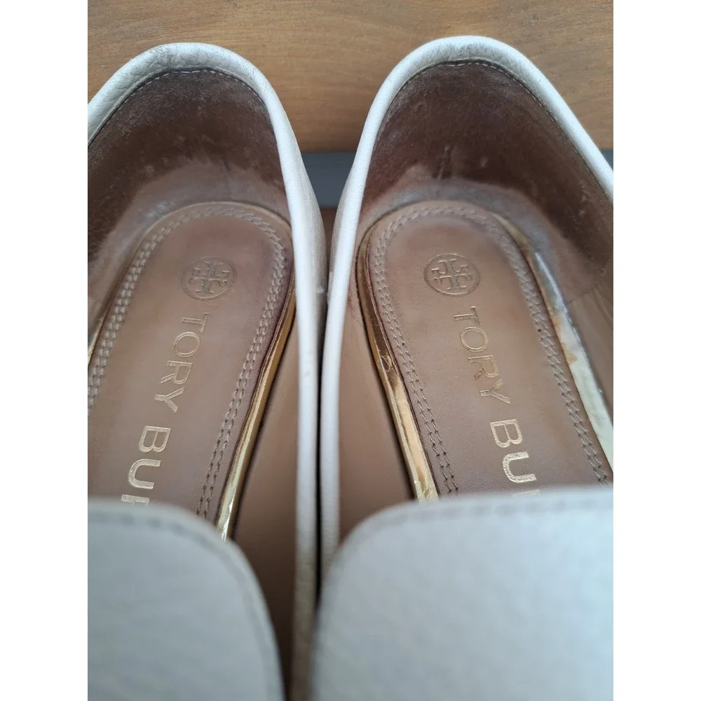 Tory Burch Women's Leather Cream Jessa Loafers Gold-Tone Horse Hardware Size 9 M